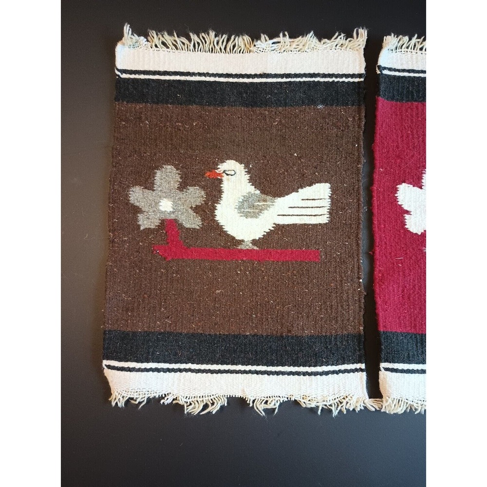 2 - Native Woven Wool Rug Place Mat Hanging with Bird 18" x 13" - Picture 5 of 10